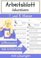 Vorschau - Arbeitsblätter - Subventionen Arbeitsblatt 7. & 8. Klasse staatliche Förderung AB mit Lösungen - Deckblatt