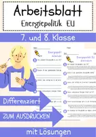 Vorschau - Arbeitsblätter - Energiepolitik EU Arbeitsblatt 7. & 8. Klasse CO2-Emissionen AB mit Lösungen - Deckblatt