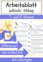 Vorschau - Arbeitsblätter - politische Bildung Arbeitsblatt (1) 7. & 8. Klasse Demokratieerziehung AB mit Lösungen - Deckblatt