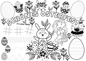 Vorschau - Arbeitsblätter - Schwungübungen Vorschule - Kreativmatte "Ostern" - Schwungübungen - malen & zeichnen | Vorschule | Schwungübungen Klasse 1 | Ostern Kindergarten | Aufgaben für Schnelle | Ich bin fertig Aufgaben | Lückenfüller | Ausmalbilder Ostern - Seite 1