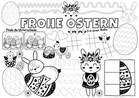 Vorschau - Mal- und Bastelvorlagen - Schwungübungen Vorschule - Kreativmatte "Ostern" - Schwungübungen - malen & zeichnen | Vorschule | Schwungübungen Klasse 1 | Ostern Kindergarten | Aufgaben für Schnelle | Ich bin fertig Aufgaben | Lückenfüller | Ausmalbilder Ostern - Seite 1