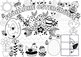 Vorschau - Mal- und Bastelvorlagen - Schwungübungen Vorschule - Kreativmatte "Ostern" - Schwungübungen - malen & zeichnen | Vorschule | Schwungübungen Klasse 1 | Ostern Kindergarten | Aufgaben für Schnelle | Ich bin fertig Aufgaben | Lückenfüller | Ausmalbilder Ostern - Seite 1