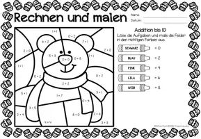 Aperçu - Feuilles d'exercices - Rechen-Mal-Blätter - Addition bis 10 (Jahreszeiten) German | Saisons Additions Mathématiques Allemand - Bundle (Kit) - Page 2