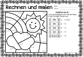 Aperçu - Feuilles d'exercices - Rechen-Mal-Blätter - Addition bis 10 (Frühling) Printemps Additions Mathématiques Allemand - Page 2