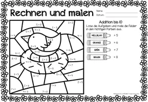 Aperçu - Feuilles d'exercices - Rechen-Mal-Blätter - Addition bis 10 (Frühling) Printemps Additions Mathématiques Allemand - Page 3