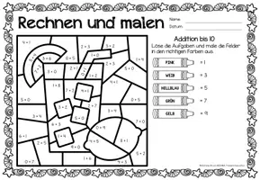 Aperçu - Feuilles d'exercices - Rechen-Mal-Blätter - Addition bis 10 (Sommer) Été Additions Mathématiques Allemand - Page 2