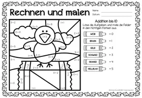 Aperçu - Feuilles d'exercices - Rechen-Mal-Blätter - Addition bis 10 (Herbst) Automne Additions Mathématiques Allemand - Page 2