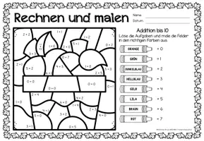 Aperçu - Feuilles d'exercices - Rechen-Mal-Blätter - Addition bis 10 (Herbst) Automne Additions Mathématiques Allemand - Page 3