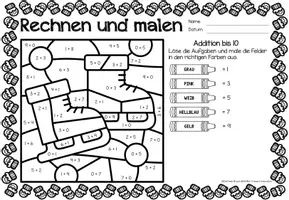 Vista previa - Hojas de trabajo - Rechen-Mal-Blätter - Addition bis 10 (Jahreszeiten) German | Estaciones Sumas y restas Matemáticas Alemán - Bundle (Paquete) - página 3