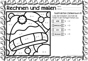 Aperçu - Feuilles d'exercices - Rechen-Mal-Blätter - Subtraktion ZR 10 (Winter) Hiver Soustraction Mathématiques Allemand - Page 2