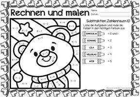 Aperçu - Feuilles d'exercices - Rechen-Mal-Blätter - Subtraktion ZR 10 (Winter) Hiver Soustraction Mathématiques Allemand - Page 3
