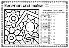 Aperçu - Feuilles d'exercices - Rechen-Mal-Blätter - Subtraktion ZR 10 (Frühling) Printemps Soustraction Mathématiques Allemand - Page 3