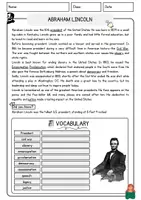 Vorschau - Arbeitsblätter - Abraham Lincoln Lesetraining Englisch Vokabeln Textverständnis Worksheet - Seite 1
