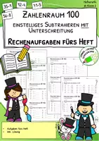Vorschau - Arbeitsblätter - Einstellige Subtraktion mit Übergang - ZR 100 - Rechnungen fürs Heft - Deckblatt