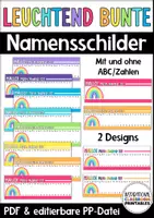Vorschau - Mal- und Bastelvorlagen - Namensschilder editierbar | Regenbogen | Klassenzimmer Deko Leuchtend Bunt - Deckblatt