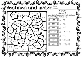 Aperçu - Feuilles d'exercices - Rechen-Mal-Blätter - Division (Weihnachten) Noël Divisions Mathématiques Allemand - Page 3