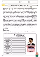Vorschau - Arbeitsblätter - Martin Luther King Jr. Textverständnis Englisch Exercises Vokabeln Leseverstehen Worksheet - Seite 1
