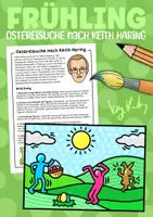 Vorschau - Arbeitsblätter - Ostereisuche nach Keith Haring - Pop Art Kunstprojekt im Frühling & Ostern - Deckblatt