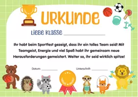 Vorschau - Poster - Sport Urkunde für die Klasse. Urkunde Sporttag. Spielfest Grundschule. Sportfest Schule. - Seite 1
