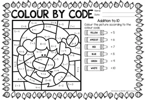 Aperçu - Feuilles d'exercices - Color by code - Addition to 10 (Christmas) | Noël Additions Mathématiques Anglais - Page 3