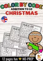 Aperçu - Feuilles d'exercices - Color by code - Addition to 10 (Christmas) | Noël Additions Mathématiques Anglais - Page de couverture