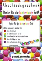 Vorschau - Anderer Materialtyp - Danke für die kunterbunte Zeit - Abschiedsgeschenk für Kolleg(inn)en (Schokolinsen) - Deckblatt