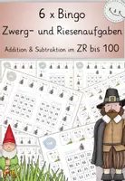 Vorschau - Unterrichtsreihen - Zwerg- und Riesenaufgaben im ZR bis 100, 6x Bingo-Spiele: Addition und Subtraktion im ZR bis 100, differenziert - Deckblatt