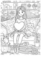 Vorschau - Arbeitsblätter - Mädchen Herz Katze Abstrakte Kunst Kunstidee Zwischendurch Ausmalbilder - Seite 2