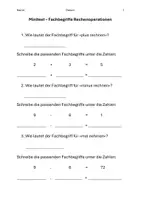 Vorschau - Test - Minitest Fachbegriffe Rechenoperationen - Deckblatt