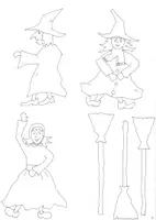 Vorschau - Mal- und Bastelvorlagen - Ausmalbilder Ausschneidevorlage Fliegende Hexen mit Besen - Deckblatt
