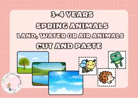 Vista previa - Manualidades / Dibujos para colorear - SPRING ANIMALS FOR 3-4 YEARS OLD (CUT & PASTE) WATER, AIR AND LAND (SPRING EQUINOX MARCH 20TH) - página 1