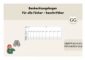 Vorschau - Prüfungsvorbereitung - Beobachtungsbogen für UB's - Ausfüllbar - Deckblatt