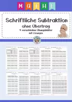 Vorschau - Arbeitsblätter - Schriftl. Subtraktion ohne Übertrag-Übungsblätter - ZR1000 - Deckblatt