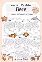 Vorschau - Unterrichtsreihen - Tiere - Lesetexte mit Fragen (inkl. Lösung) für Klasse 2 bis 4 - Deckblatt