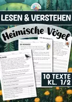 Vorschau - Arbeitsblätter - Lesen & Verstehen - Heimische Vögel (Klasse 1/2) - Deckblatt