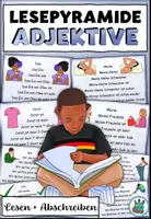 Vorschau - Aufgabenkarten - Lesepyramide / Abschreibpyramide Adjektive - DaZ / DaF / Deutsch - Deckblatt