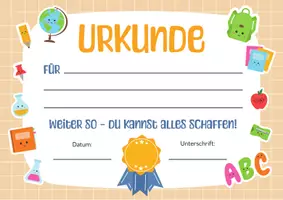 Vorschau - Poster - Urkunde für Kinder. Zertifikat für Kinder. Zeugnis für Kinder. Teilnehmer Urkunde. Urkunde für die Grundschule, Schule. Kinderurkunde. - Seite 1