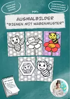 Vorschau - Spiele - Ausmalbilder "Bienen mit Wabenmuster" / Mosaikbilder - Deckblatt