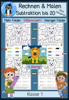 Vorschau - Arbeitsblätter - Rechnen & Malen – Subtraktion bis 20 (ohne Zehnerübergang) 🎨 Rechenmalblätter ZR 20, Mathe spielerisch üben, Klasse 1 - Deckblatt