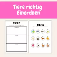 Vorschau - Arbeitsblätter - Ordne die Tiere – In der Luft, im Wasser, auf dem Land - Deckblatt