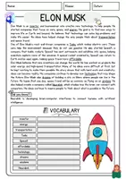 Vorschau - Arbeitsblätter - Elon Musk English Lesetraining Englisch Vokabeln Textverständnis Worksheet - Seite 1