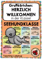 Vorschau - Bildkarten - Grußkärtchen - HERZLICH WILLKOMMEN in der Seehundklasse! - Deckblatt