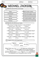 Vorschau - Arbeitsblätter - Michael Jackson English Textverständnis Englisch Exercises VokabelnLeseverstehen Worksheet - Seite 2