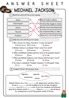 Vorschau - Arbeitsblätter - Michael Jackson English Textverständnis Englisch Exercises VokabelnLeseverstehen Worksheet - Seite 3