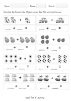 Vorschau - Arbeitsblätter - Mathematik: Addition Objekte und Würfelaugen Zahlenraum 10 1.Klasse - Seite 1