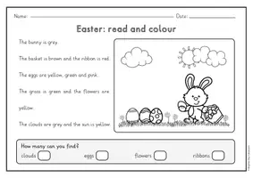 Vista previa - Hojas de trabajo - Easter read and colour - 8 imágenes, 2 versiones diferenciadas (inglés) - página 1