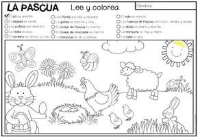 Vista previa - Manualidades / Dibujos para colorear - LA PASCUA - Lee y colorea (2 niveles de diferenciación) - página 1