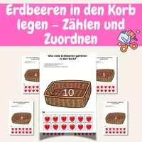 Vorschau - Mal- und Bastelvorlagen - Erdbeeren in den Korb legen – Zählen und Zuordnen - Deckblatt