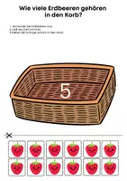 Vorschau - Mal- und Bastelvorlagen - Erdbeeren in den Korb legen – Zählen und Zuordnen - Seite 1