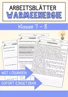 Vorschau - Arbeitsblätter - Wärmeenergie Physik Arbeitsblätter mit Lösungen Lesetext - Deckblatt